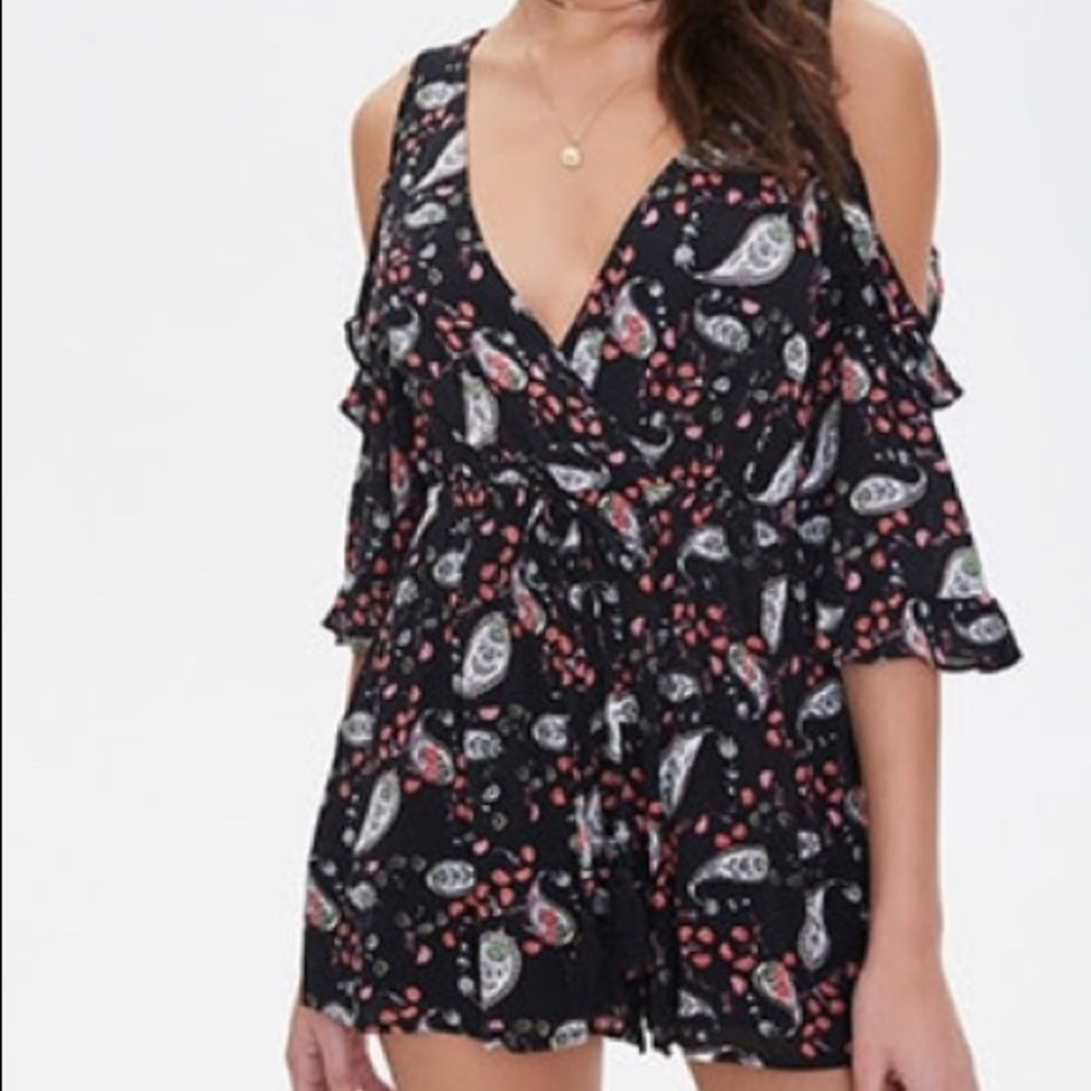 Paisley Open-Shoulder Romper